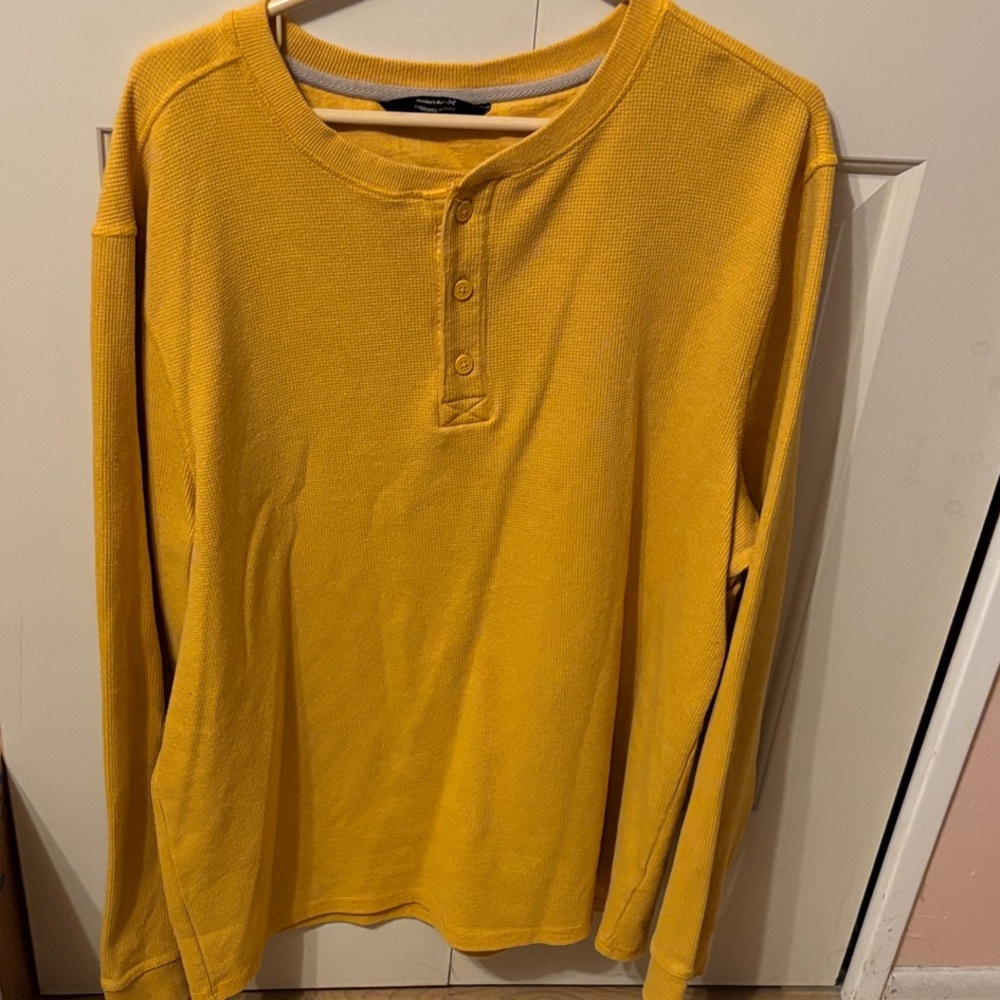 Men's Mustard Yellow Henley Long Sleeve Shirt